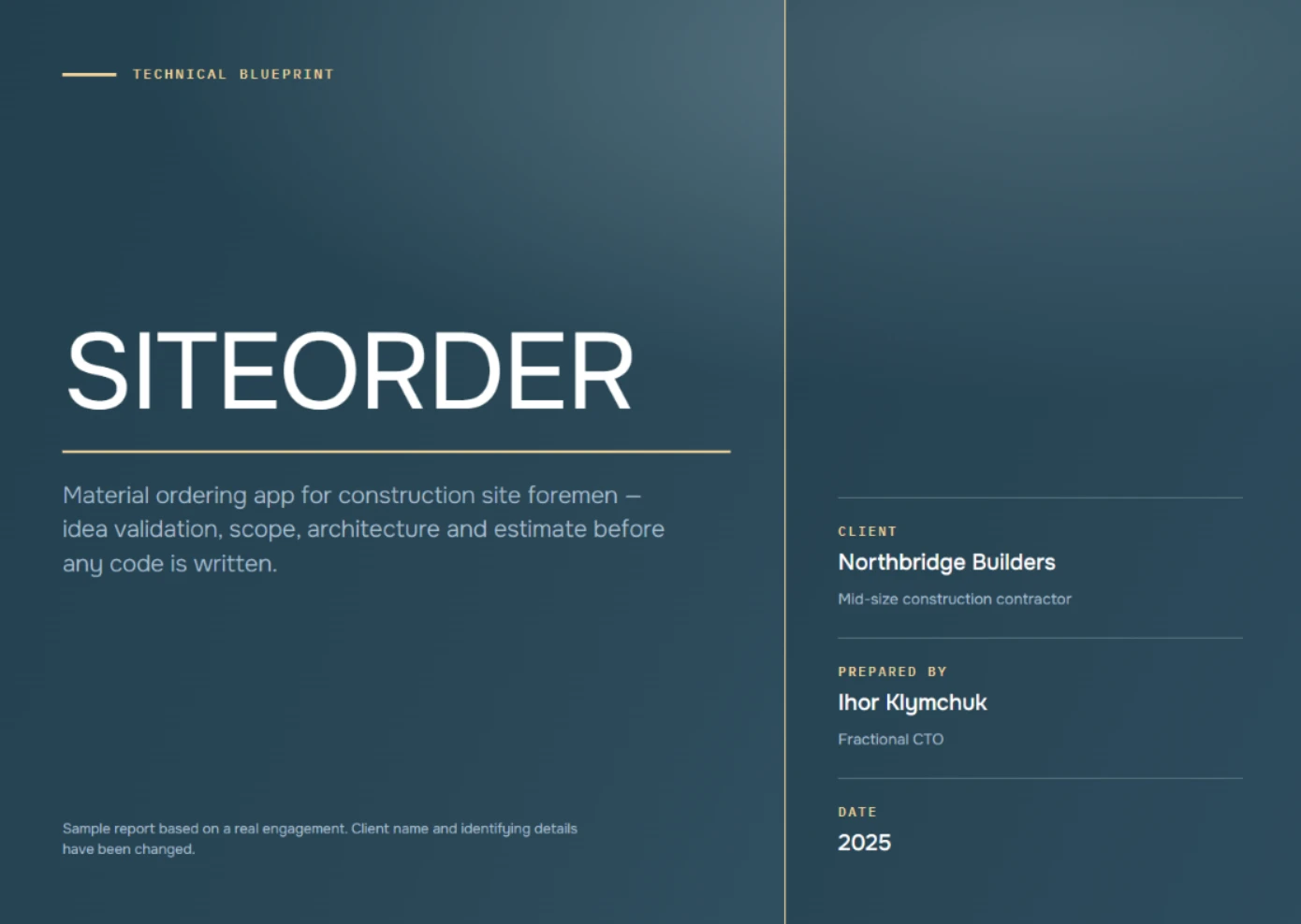 Sample report cover: SiteOrder, Technical Blueprint